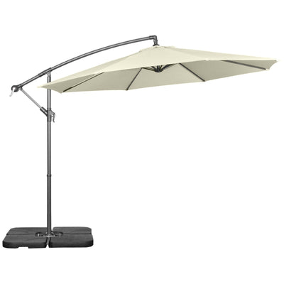 3m Overhanging Garden Parasol, With Weights And Cover - Beige