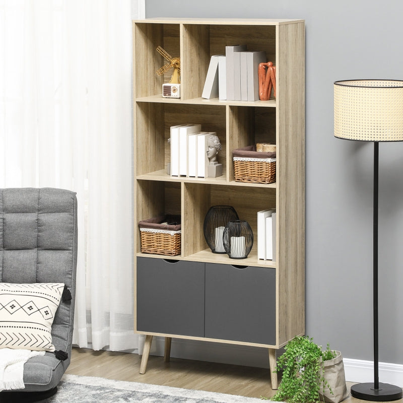 Modern Bookcase With Bottom Cabinet And 6 Open Shelves