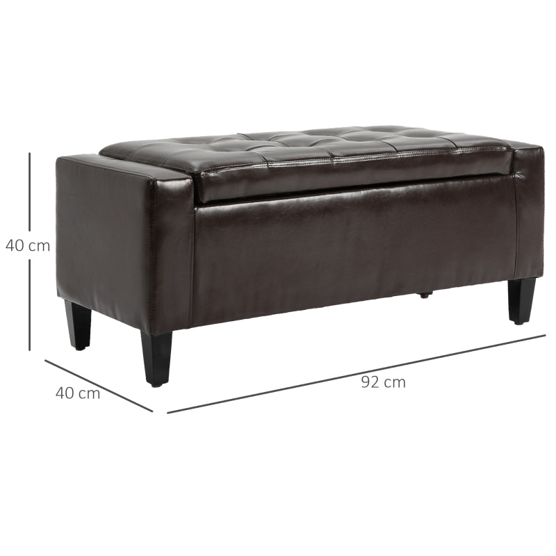 PU Leather Storage Ottoman Bench , Brown