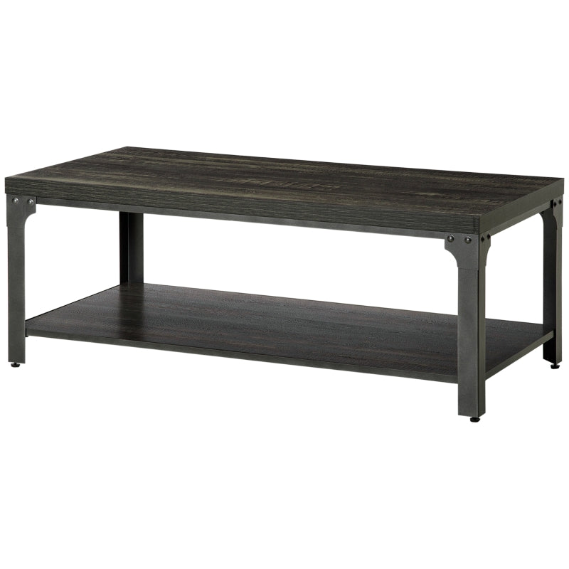 Rustic Coffee Table, Centre With Storage Shelf And Steel Frame