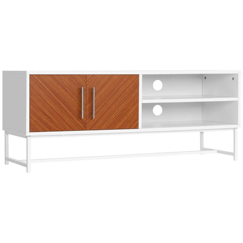 Longline TV Stand, With Wood-Effect Doors - White Brown