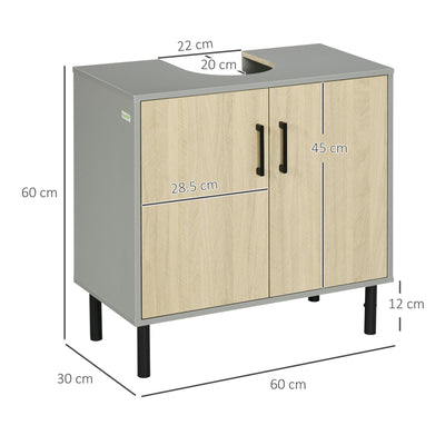 kleankin Under Sink Cabinet, Bathroom Vanity Unit, Storage Cupboard with Double Doors and Storage Shelves, 60x30x60cm, Natural