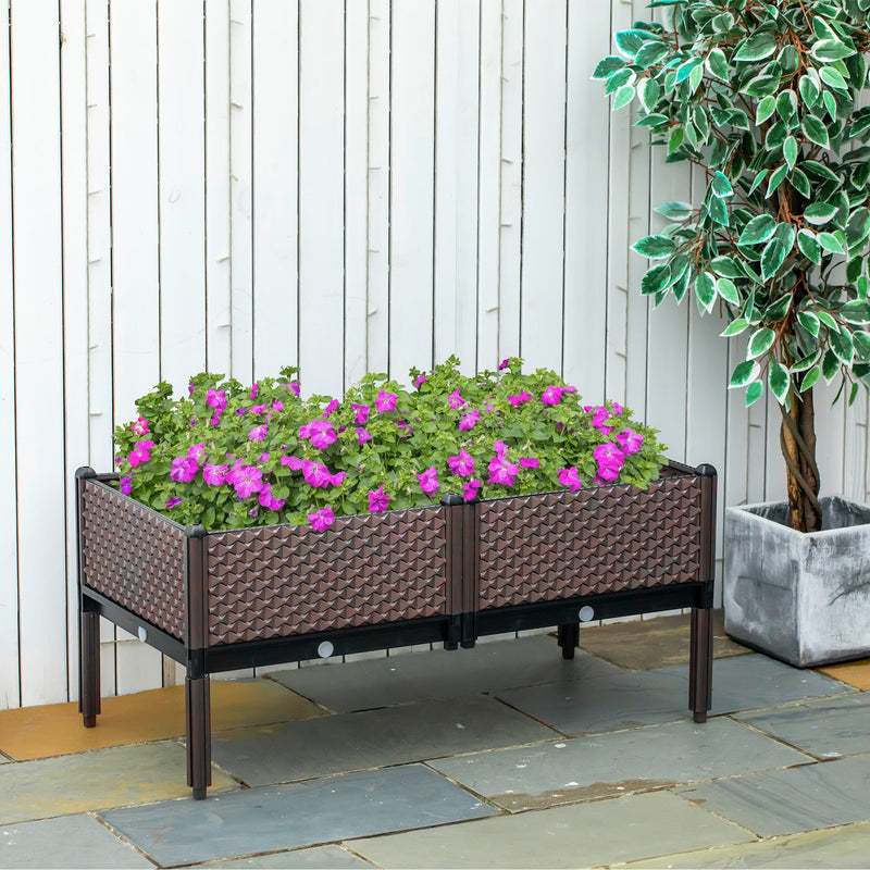 Set of 2 Garden Raised Bed Elevated Planter Box with Self-Watering Design and Drainage Holes