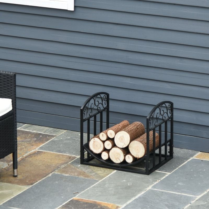 Outsunny Iron Arched Log Rack Black