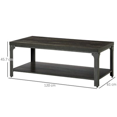 Rustic Coffee Table, Centre With Storage Shelf And Steel Frame