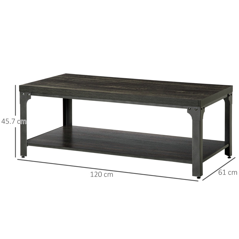 Rustic Coffee Table, Centre With Storage Shelf And Steel Frame