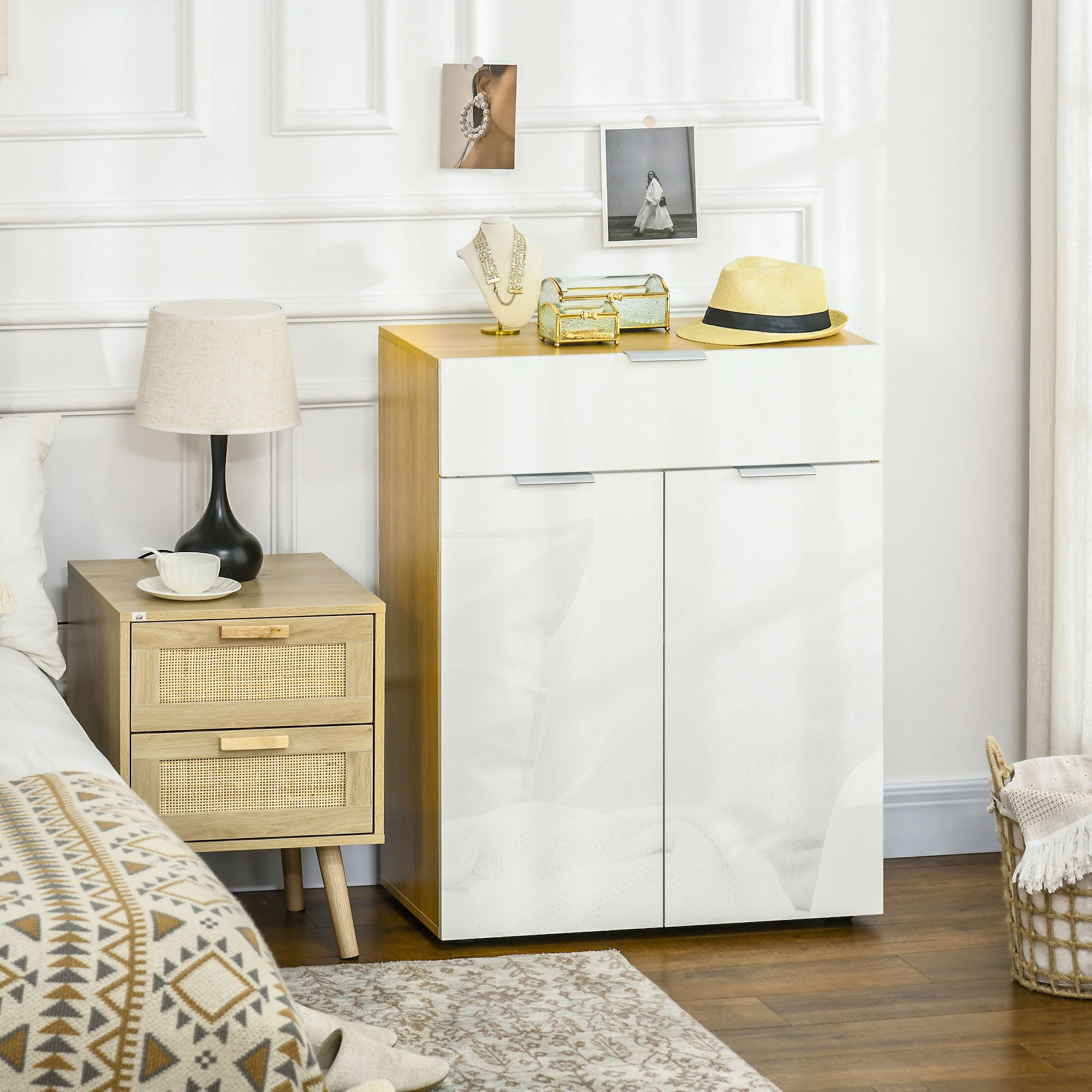 Slim white deals gloss sideboard