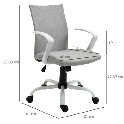 Vinsetto Office Chair Linen Swivel Computer Desk Chair Home Study Task Chair with Wheels, Arm, Adjustable Height, Light Grey