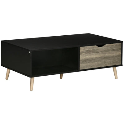 Coffee Table, Modern Tea With Open Storage Shelves, Bed Black