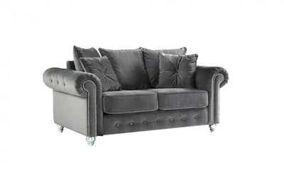 Zoey Plush 2 Seater sofa Grey-Button Arms