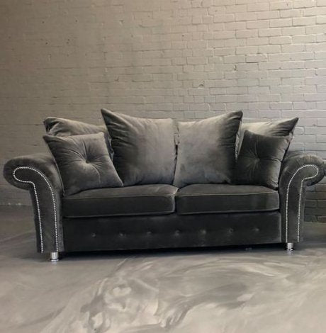 Zoey Plush 2 Seater sofa Grey-Button Arms