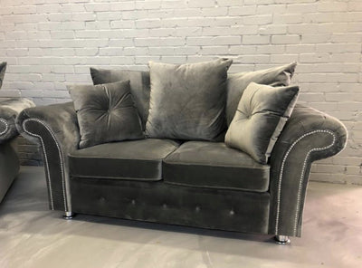 Zoey Plush 2 Seater sofa Grey-Button Arms