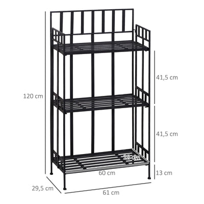 Portable 3-Tier Plant Stand- Metal-Black