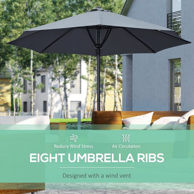 Outsunny Garden Parasol Umbrella, Outdoor Market Table Umbrella Sun Shade Canopy with 8 Ribs, Grey