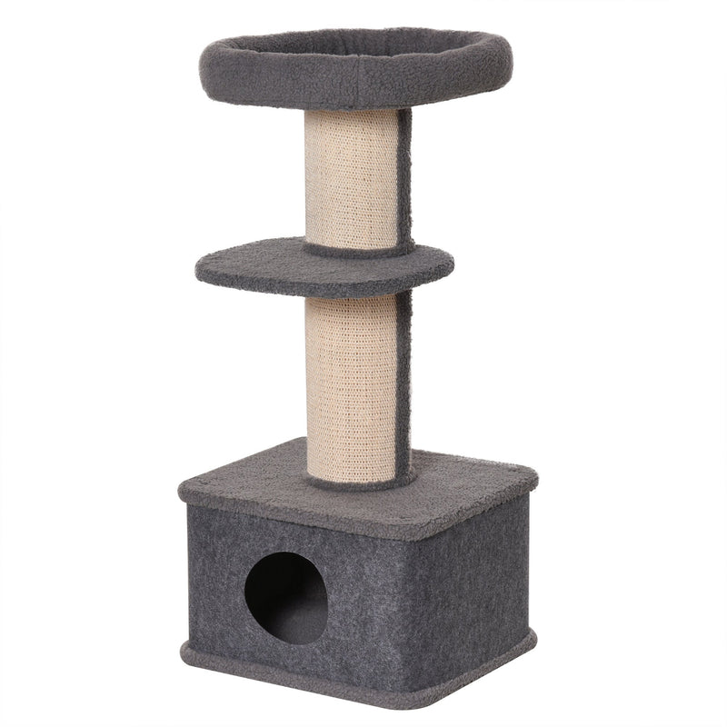 PawHut Cat Tree Kitten Tower Multi-level Activity Centre Pet Furniture with Sisal Scratching Post Condo Plush Perches Grey