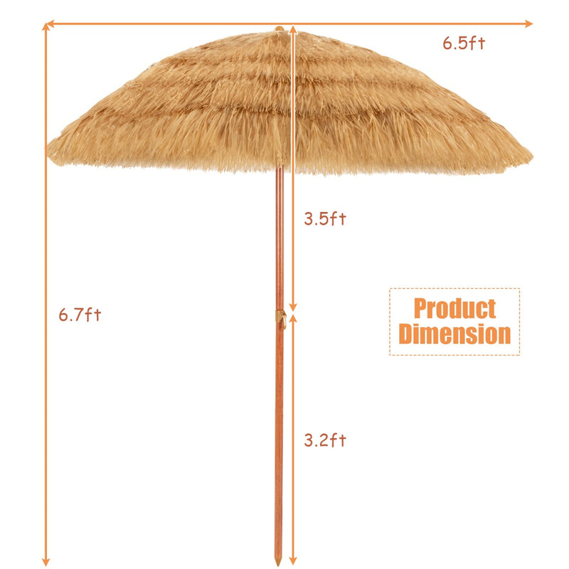 1.8m Portable Thatched Tiki Beach Umbrella with Adjustable Tilt