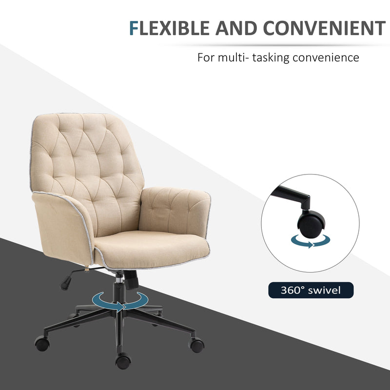 Tufted Ergonomic Desk Chair, Armrest & 360 degree Swivel Base-Beige