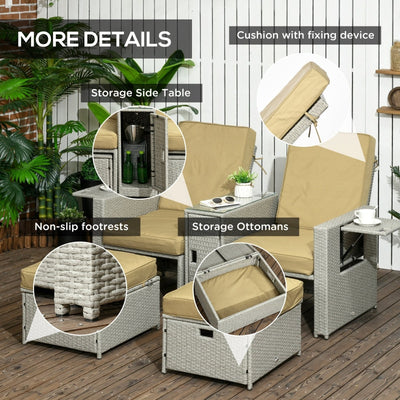 5 PCs PE Rattan Lounger- Beige