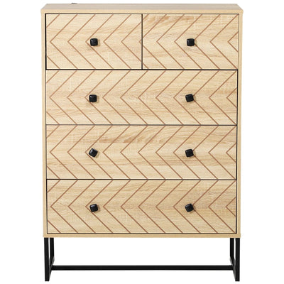 BORO Chest Of 5 Drawers Storage Unit Zig Zag Design w/ Black Metal Handles