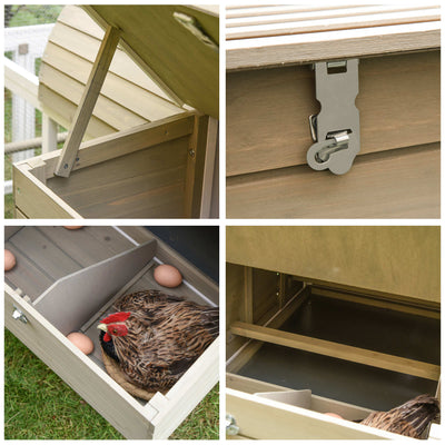 Wooden Chicken Coop Outdoor Hen House, Removable Tray Nesting Box Grey