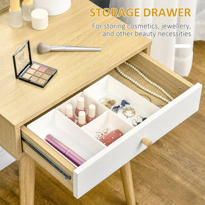 Modern Dressing Table With Large Mirror, Natural