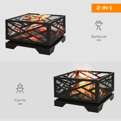 Metal Firepit Outdoor 2 In 1 Square Brazier