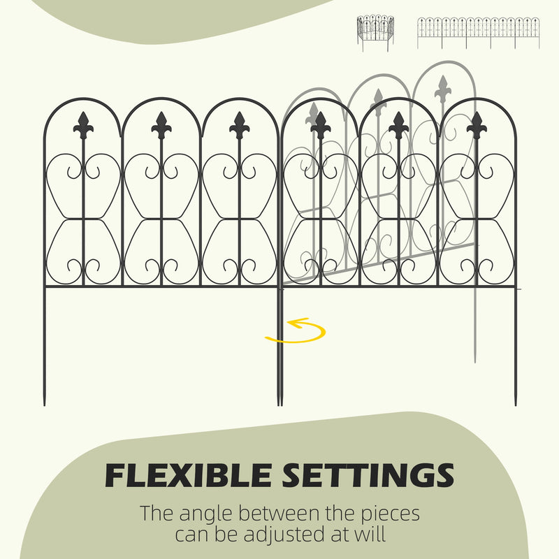 Outsunny Decorative Garden Fencing, 5PCs Outdoor Picket Fence Panels, Rustproof Metal Wire Landscape Flower Bed Border Edging Animal Barrier, Black