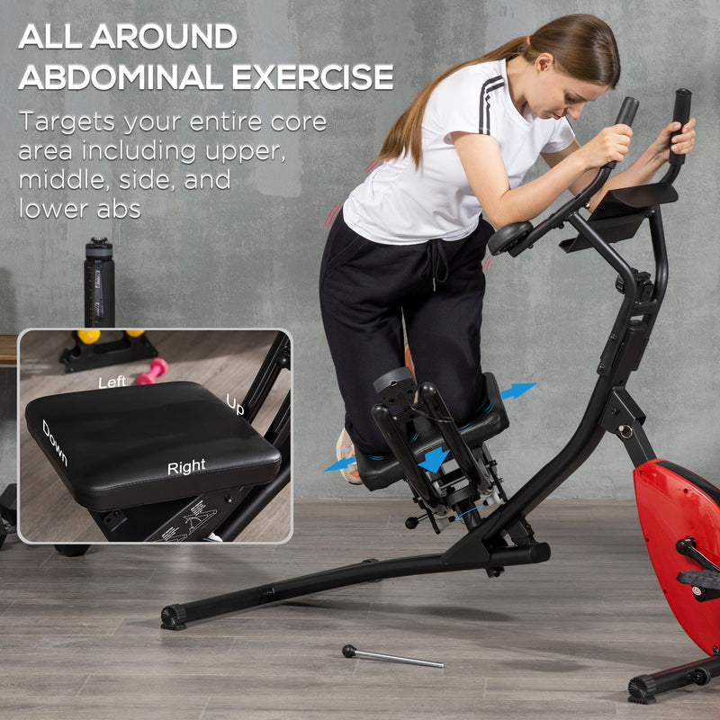 HOMCOM Abs Trainer and Exercise Bike, Multi-functional Ab Machine w/ Three Adjustable Heights, 8-Level Adjustable Resistance Two Wheels for Home Gym