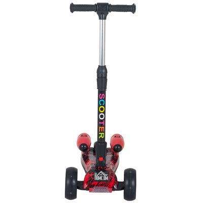 HOMCOM Kids 3 Wheel Kick Scooter Adjustable Height w/ Flashing Wheels Music Water Spray Foldable Design Cool On Off Road Vehicle Red