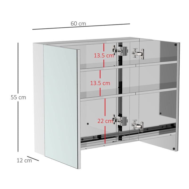 HOMCOM Stainless Steel Bathroom Mirror Cabinet, Double Doors,