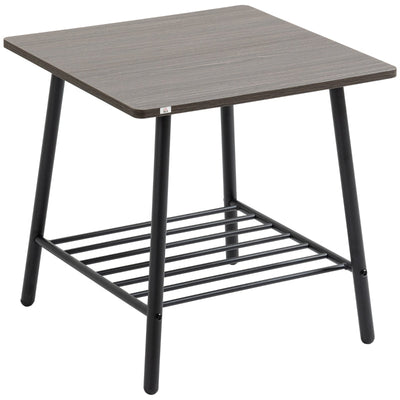 Industrial Side Table With Storage Shelf, Living Grey