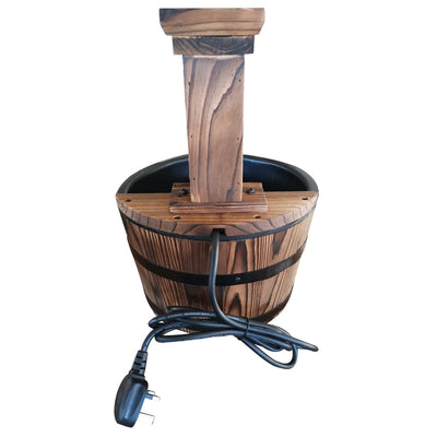 Wood Barrel Patio Water Fountain Garden Decorative Ornament Feature