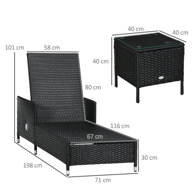 Three-Piece Rattan Lounger And Table Set