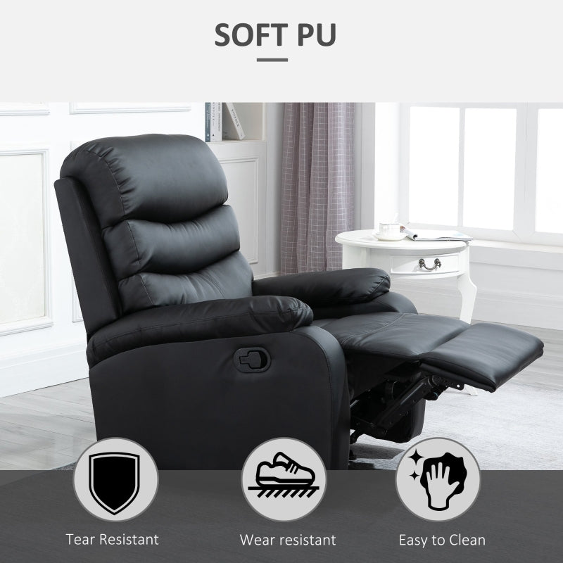 PU Leather Single Sofa Chair Manual Recliner Armchair W/Footrest-Black