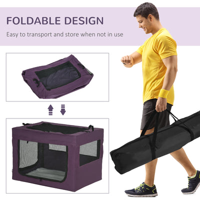 PawHut Pet Carrier Portable Cat Carrier Foldable Dog Bag for Small and Medium Dogs, 79.5 x 57 x 57 cm, Purple