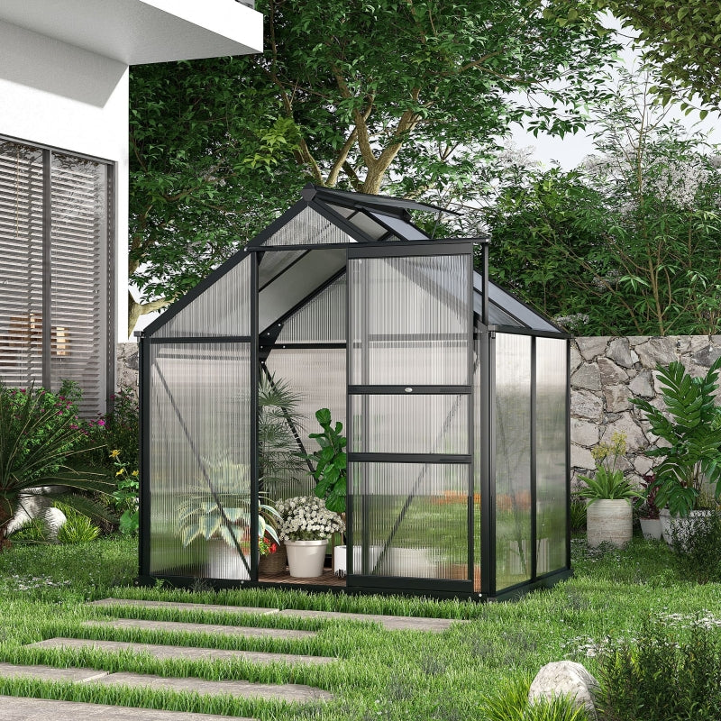 Greenhouse with Galvanized Base Aluminium Frame With Slide Door, 6 X 4ft