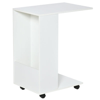 Mesa auxiliar móvil para sofá con forma de C, color blanco 