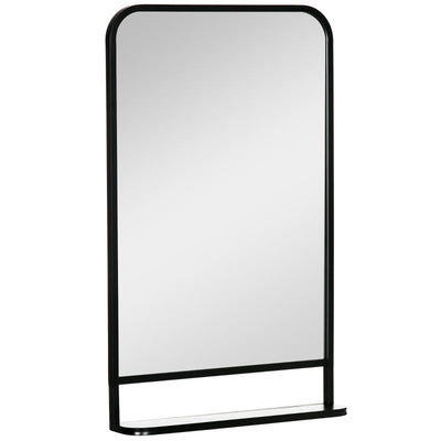 Square Wall Mirror With Storage Shelf, Living Black