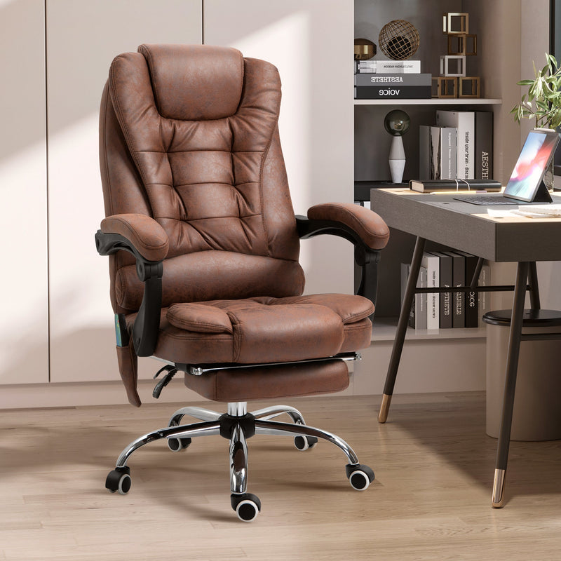 Vinsetto Heated 6 Points Vibration Massage Executive Office Chair Adjustable Swivel Ergonomic High Back Desk Chair Recliner with Footrest Brown