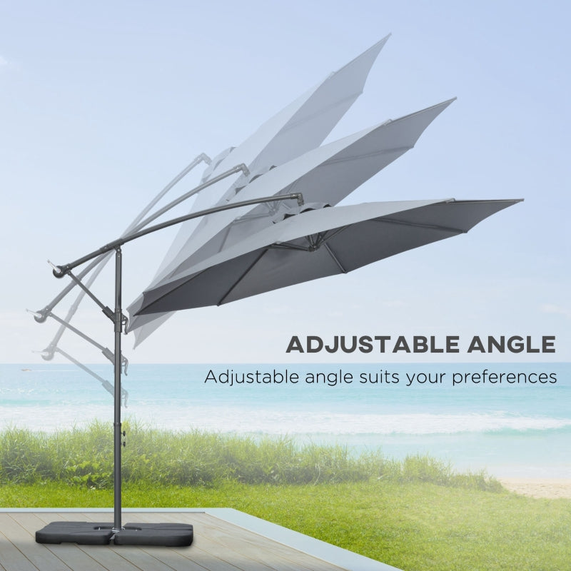 3m Overhanging Garden Parasol, With Weights And Cover - Grey