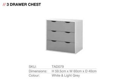 Alton 3 Drawer Chest of Drawers in Grey and White