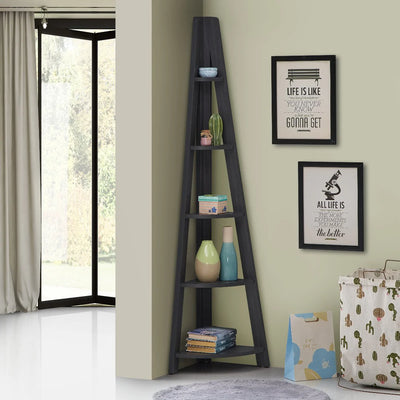 Riva Ladder Corner Bookcase in Black