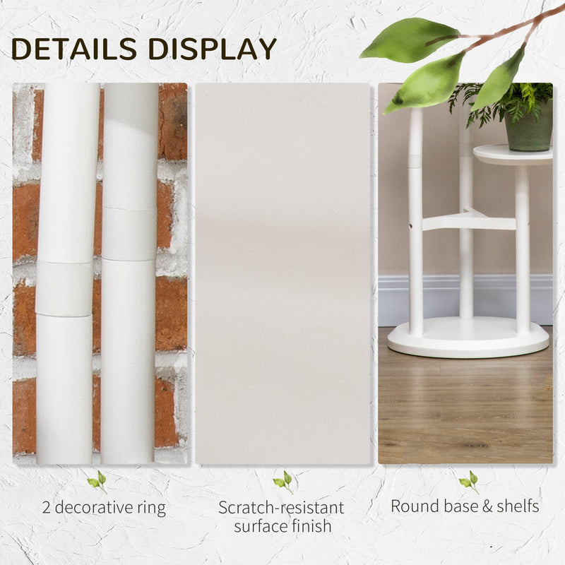 Outsunny 3-Tier Plant Stand, Plant Shelf Rack,  Bamboo Display Stand, 46x46x86cm, White