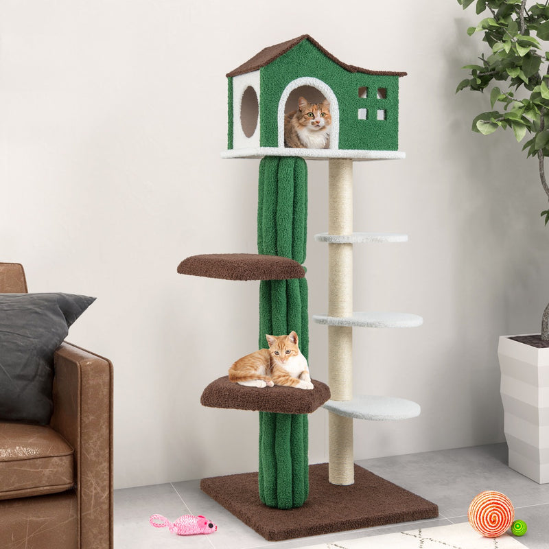 7-Tier Modern Cat Tree Tower with Sisal Scratching Posts-Green