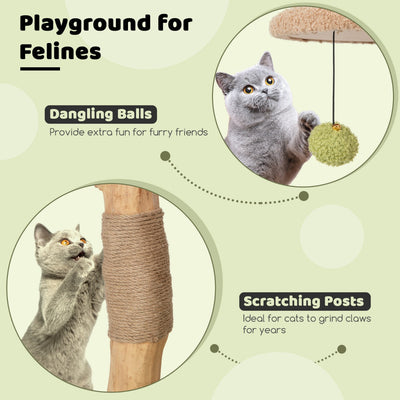 Cute Cat Activity Center with Padded Top Perch and Dangling Bell Balls for Indoor Cats-Green