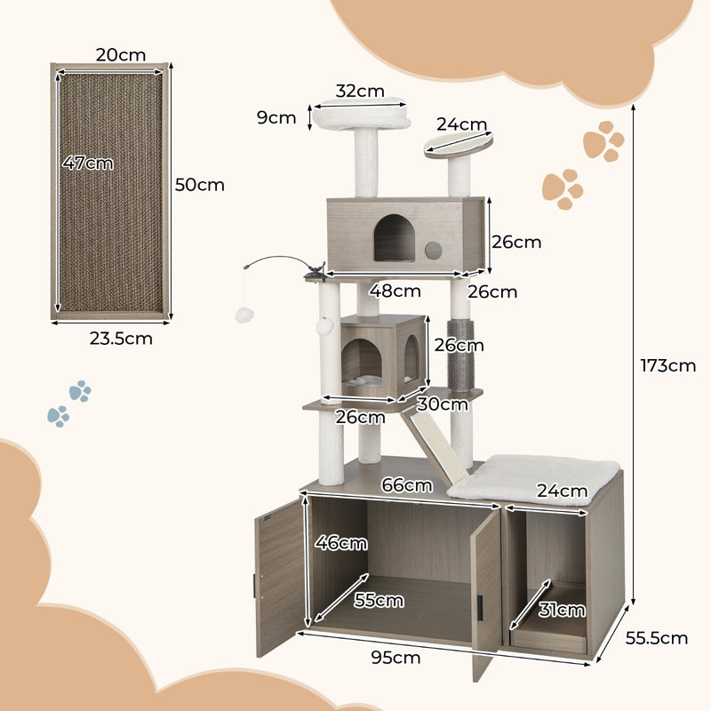 2-in-1 Modern Cat Tower with Double Condos and Top Perch-Grey