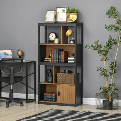 Modern 4-Tier Bookshelf, Walnut Brown