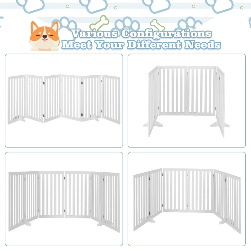 60cm 5 Panels Expandable Pet Gate with 2 Support Feet and 360° Rotatable Hinges-White