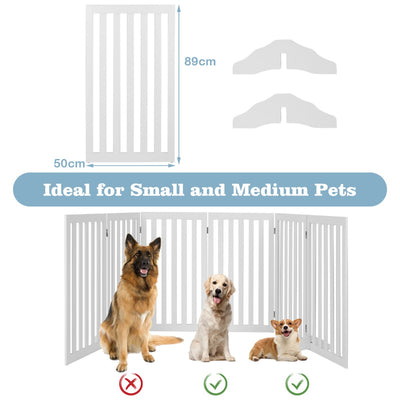 60cm 5 Panels Expandable Pet Gate with 2 Support Feet and 360° Rotatable Hinges-White