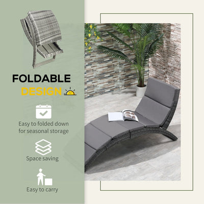 Garden Patio Rattan Wicker Folding Lounger- Grey